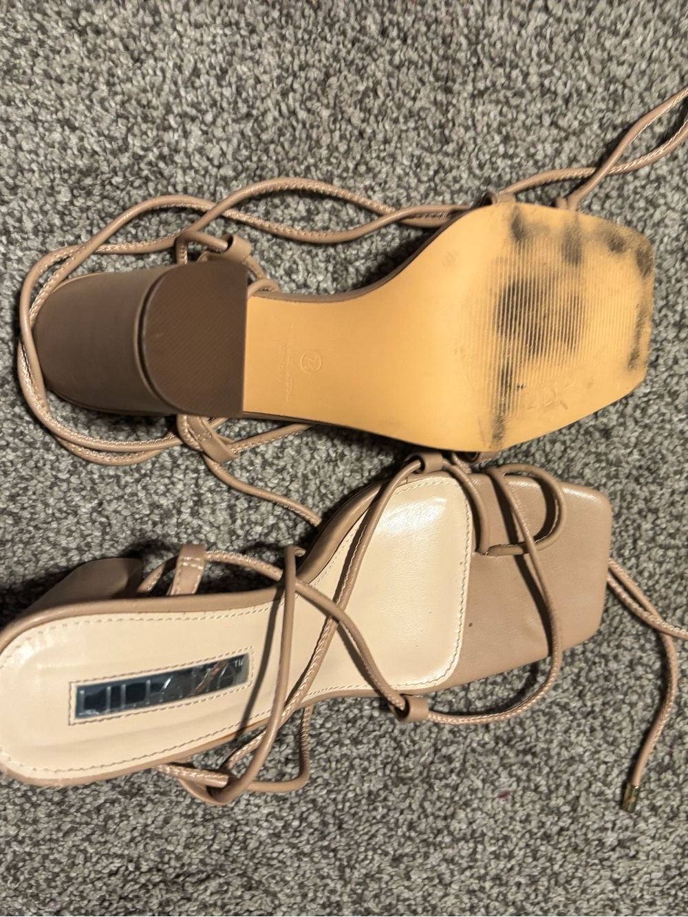 Liliana Taupe Lace-Up Square-Toe Block Heel Sandals